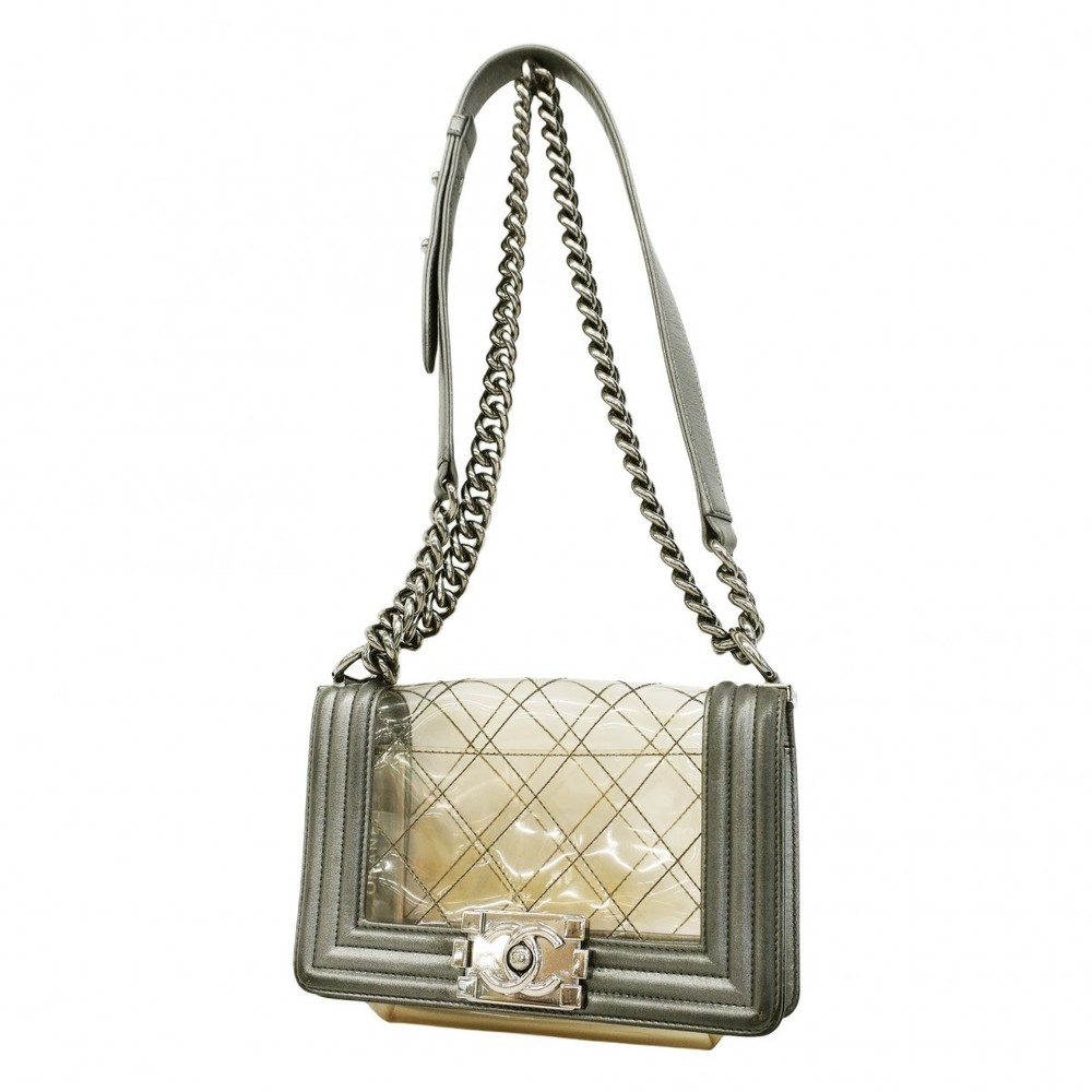 Chanel Shoulder Chain Vinyl Grey Bag Boy